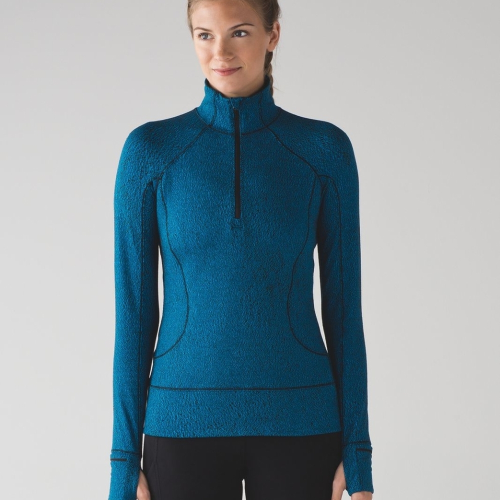 Lululemon Rush Hour 1/2 Zip Running Luon Spray Jacquard Shocking Blue Black